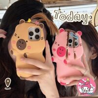 Ốp điện thoại Capybara hoạt hình dễ thương 3D Tương thích với iPhone 15 14 13 12 11 Pro Max Cặp đôi vui nhộn có thể chơi được bằng silicon mềm chống rơi Ốp lưng
