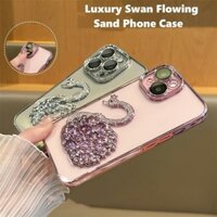 Ốp Điện Thoại Cát Chảy Thiên Nga Sang Trọng Cho iPhone 11 12 13 14 15 pro max 15 plus Chống Rơi Ống Kính Bảo Vệ Camera TPU Vỏ Mềm Vỏ Bảo Vệ Điện Thoại