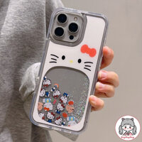 Ốp điện thoại cát lún lấp lánh thời trang Sanrio Hello Kitty rỗng cho IPhone 16 Plus 15 14 13 12 11 Pro Max Ốp lưng cứng lai chống bụi