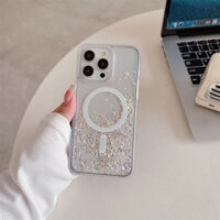 Ốp điện thoại cát lún từ tính sang trọng cho IPhone 16 Pro Max 13 14 15 12promax Vỏ bảo vệ sạc không dây trong suốt Vỏ chống sốc