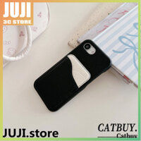 Ốp điện thoại chèn thẻ SS kép màu trơn thời trang JUJI cho IPhone 12 13 11 14 15 16 Pro Max Plus Vỏ điện thoại bảo hiểm toàn diện chống sốc