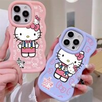 Ốp Điện Thoại Cho iPhone 11 pro Max XS X XR 7 8 Plus Macaron Màu Kẹo Hoạt Hình Màu Hồng Hello Kitty Khung Sóng Ốp Lưng Silicon Mềm