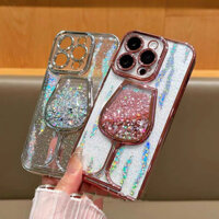 Ốp Điện Thoại Cho iPhone 16 Pro Max 15 14 13 12 Bảo Vệ Ống Kính Sang Trọng Rượu Thủy Tinh Lỏng Cát Cát Lấp Lánh Vỏ Điện Thoại Nữ