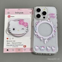 Ốp điện thoại cho iPhone 7 8 X XS XR XSMAX 11 12 13 14 15 16 Pro Max Plus hình tròn mèo KT + giá đỡ từ tính, vỏ mềm bảo vệ chống sốc 9BGD
