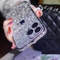 Ốp Điện Thoại Cho iPhone16 15 14 13 12 11 Pro Max 16Plus 16Pro Ốp Lưng Kim Cương Bling Lấp Lánh Kim Cương Giả Rắn Inlay Khung Kim Loại Shimmering Powder Back Cover