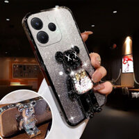 Ốp Điện Thoại Cho Redmi Note14 4G 5G Ốp Lưng Mạ Mờ 3D Giá Đỡ Gấu Đứng Mỏng Gradient Chống Sốc Silicon Mềm Cho Redmi Note 14 Pro + Vỏ