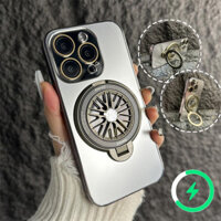 Ốp điện thoại chống sốc mờ cho từ tính iphone 16 pro max Ốp điện thoại iphone 11 12 13 14 15 pro max 16 plus Ốp điện thoại có ống kính máy ảnh giá đỡ con quay hồi chuyển sang trọng Ốp điện thoại cứng