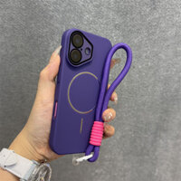 Ốp điện thoại chống sốc mờ sang trọng có dây buộc cho iPhone 11 12 13 14 Pro Max Ốp cứng màu tím từ tính 16pro ốp lưng chống sốc bảo vệ ống kính
