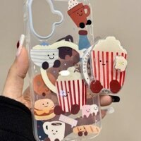 Ốp điện thoại có giá đỡ từ tính xoay hình bỏng ngô dễ thương tương thích với iPhone 16 15 14 13 11 12 Pro Max 11 Pro Max 12 Pro 14 Plus 15 Pro Max P91M