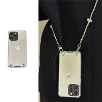 Ốp Điện Thoại Có Gương Trang Điểm Và Dây Đeo Chuỗi Hạt Trái Tim Cho iphone 11 12 13 14 15 pro max