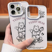 Ốp điện thoại cứng imd cho iPhone 16 15 14 13 12 11 Pro Max, vỏ hoạt hình gấu trượt ván mùa hè