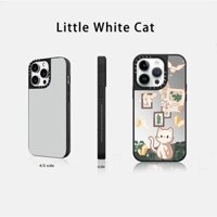 Ốp Điện Thoại Cứng Mặt Gương Hình Mèo Trắng / Đen Gắn Kèm Hộp Đựng Cho IPhone 12 13 14 Pro Max