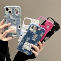 Ốp Điện Thoại Cứng Phối Denim Mặt Gương Kiểu Retro Cho IPhone 14Promax 13 12 11 Xsmax Xs Xr X