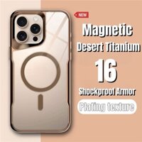 Ốp điện thoại cứng từ tính chống sốc Titan sa mạc cho Iphone 16 Pro Max 11 12 13 14 15 Pro Max Vỏ trong suốt 15 16 Plus Mạ mặt sau