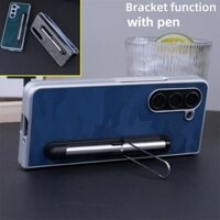 Ốp điện thoại da có chân đế họa tiết ngụy trang sang trọng Samsung Galaxy Z Fold 6 Z Fold 5 Z Fold 4 Fold 3 Vỏ có giá đỡ bút Vỏ cứng Pc