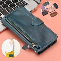 Ốp Điện Thoại Da Gấp Mềm Dạng Ví Có Khóa Kéo Và Dây Đeo Thời Trang Cho iPhone X XS 11 Pro Max SE2 SE3 7 8 6 6S Plus