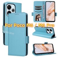 Ốp Điện Thoại Da Lật Cho Xiaomi Poco M6 Pro 4G 5G 2024 PocoM6 M6Pro Vỏ Khe Cắm Thẻ Ví Giá Đỡ Chống Sốc Bảo Vệ Mặt Sau