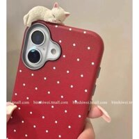 Ốp điện thoại da mèo 3D hoạt hình dễ thương cho 16ProMax 15ProMax 14ProMax 12 13 ProMax Vỏ cứng chống sốc