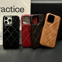 Ốp Điện Thoại Da Pu Bóng Sang Trọng Cho iPhone 16 13 14 15 16 Pro Max Retro Họa Tiết Kẻ Sọc Chống Sốc Mặt Sau Cứng