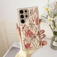 Ốp điện thoại dây đeo cổ tay hoa cổ điển bằng da Samsung Galaxy S25 Ultra S25 Plus S25 S24 Ultra S24 Plus S24 Ốp điện thoại mới Vỏ silicon mềm chống rơi viền