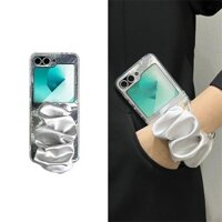 Ốp Điện Thoại Dây Đeo Tay Bạc Họa Tiết Băng Đô Sang Trọng Hàn Quốc Cho Samsung Galaxy Z Flip6 Zflip5 ZFlip6 ZFlip6 ZFlip4 Flip4 Cover