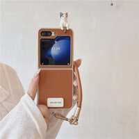 Ốp điện thoại dây đeo tay hình mèo ngộ nghĩnh dễ thương Hàn Quốc cho Galaxy Z Flip 5 6 Z Flip5 Z Flip6 Zflip 6 Ốp lưng Kawwii