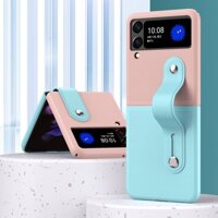 Ốp Điện Thoại Dây Đeo Tay Phong Cách Mới Nhất Cho Samsung Galaxy Z Flip 6 5 4 Ốp Lưng Màu Sắc Tương Phản Da Giá Đỡ Bao Z Flip6 Flip5 Flip4 5G Vỏ Điện Thoại