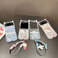 Ốp Điện Thoại Dây Hello Kitty Dễ Thương Cho Samsung Galaxy Z Flip 3 4 5 6 ZFlip4 ZFlip5 ZFlip6 Tai Mèo Ốp Lưng Chống Sốc