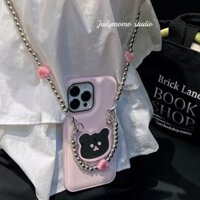 Ốp điện thoại đeo chéo hình gấu gương Thích hợp cho IPhone 15 / 14 Promax 13 12 / 11