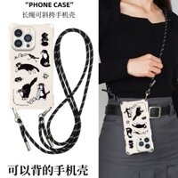Ốp điện thoại đeo chéo sáng tạo hình mèo đen vui nhộn tương thích với Apple 16 iPhone 15 14 13 12 11 Pro Max Plus