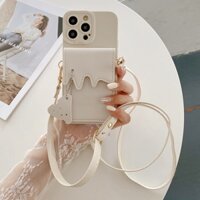 Ốp điện thoại đeo chéo túi đựng thẻ thời trang và tối giản cho iPhone 11 12 13 14 15 pro max 14 15 plus XR XSmax 7 / 8plus Vỏ mềm bảo vệ ống kính chống rơi Vỏ bảo vệ điện thoại