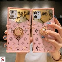 Ốp Điện Thoại Dẻo Vuông Có Gương Soi Hình Cỏ May Mắn Cho iphone 15 pro max case 14 13 12 mini 11 xs xr 8 7 6 plus se2