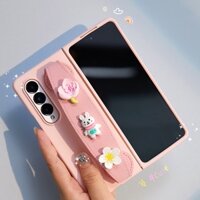 Ốp điện thoại di động Samsung Galaxy Z Fold 6 5 4 3 2 5G Thời trang hình thỏ dễ thương Giá đỡ giá đỡ Giá đỡ màu hồng mờ
