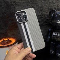 Ốp Điện Thoại Di Động Sọc Thích Hợp Cho IPhone 15 13 Pro 14 11 12 15 Pro 15 Pro Max Ốp Lưng Cứng Kết Cấu Sợi Carbon Ống Kính Hợp Kim.