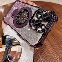 Ốp điện thoại đứng vòng từ tính lấp lánh Gradient iPhone 15 14 Pro Max Plus 11 12 13 Pro Max Magsafe Logo lỗ Vỏ chống sốc