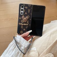 Ốp điện thoại gập bảo vệ phong cách cổ điển độc đáo cho Samsung Galaxy Z Fold 2 3 4 5 6 Vỏ cứng mờ sang trọng cho Z Fold6 Với dây buộc ngắn Vỏ bảo vệ chống sốc