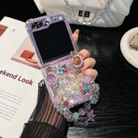 Ốp điện thoại gấp kim cương lấp lánh thời trang sang trọng Tương thích với Samsung Galaxy Z Flip 3 4 5 5G Z5 Z4 Z3 Vỏ bảo vệ chống sốc kim cương sáng bóng có dây chuyền cầm tay