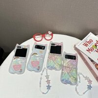 Ốp điện thoại gập tai mèo sơn trong suốt cho Samsung Z Flip 3 4 5 6 Thời trang hợp thời trang Star Foxtail Lines Vỏ bảo vệ