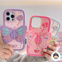 Ốp Điện Thoại Giá Đỡ Bướm Màu 3D Cho IPhone 16 15 14 Plus 13 12 11 Pro Max X XR XS Max Ốp Lưng TPU Mềm Chống Sốc