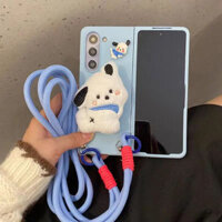 Ốp điện thoại giá đỡ chó Pacha sang trọng hoạt hình dễ thương cho Samsung Galaxy Z Fold 6 5 4 3 2 zfold6 5G Dây di động đeo chéo dài