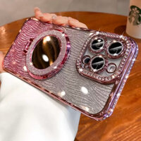 Ốp điện thoại giá đỡ gương dạng bột lấp lánh cho iPhone 11 12 13 14 15 pro max 15plus XR XS max Ống kính bảo vệ Camera Vỏ chống sốc Vỏ mềm điện thoại