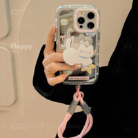 Ốp điện thoại giá đỡ mèo thực phẩm cho iphone 15 14 13 pro max plus màu kem gương ngọt ngào chống rơi hoa động vật dễ thương có thể bán buôn