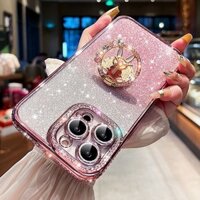 Ốp điện thoại giá đỡ thỏ Flash cho iPhone 11 12 13 14 15 Pro max 15 plus XR XS max Ống kính bảo vệ Camera Vỏ chống sốc Vỏ mềm TPU Vỏ bảo vệ điện thoại