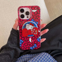Ốp điện thoại giá đỡ từ tính Hello Kitty dễ thương cho iPhone 16ProMax 15ProMax 13 14ProMax bìa cứng