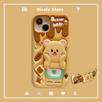 Ốp điện thoại giá đỡ vô hình hình gấu bơ dễ thương cao cấp Tương thích cho iPhone 15 14 13 12 Pro Max 11 Vỏ bảo vệ silicon mềm chống trầy xước