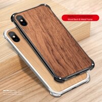 Ốp điện thoại gỗ viền khung kim loại thời trang cho iPhone 7 8 Plus iPhone XS MAX XR