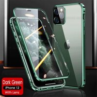 Ốp Điện Thoại Hai Mặt Kính Viền Kim Loại Từ Tính Bảo Vệ 360 Độ Cho iPhone 12 11 Pro X XS Max XR Sự Bảo Vệ