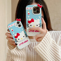 Ốp Điện Thoại Hello Kitty Chấm Xanh Dễ Thương 3D Silica gel Cho iPhone16Plus 15 14 13 12Pro Max 11 Ốp Lưng Silicon Cao Su Mềm