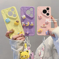 Ốp điện thoại hình gấu phô mai 3D hoạt hình Thích hợp cho iPhone 15 14 promax 13 12 11 Vỏ điện thoại màu Macaron có dây đeo treo