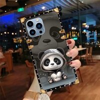 Ốp điện thoại hình gấu trúc dễ thương hoạt hình cho IPhone 16 15 14 13 12 11 Pro Max Xs Max Vỏ điện thoại vuông